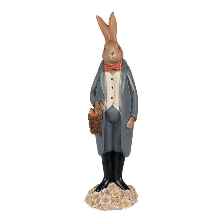 Figura de conejo 6PR5037, 34 cm, poliresina, color marrón y azul, pascua para venta al por mayor de Clayre & Eef