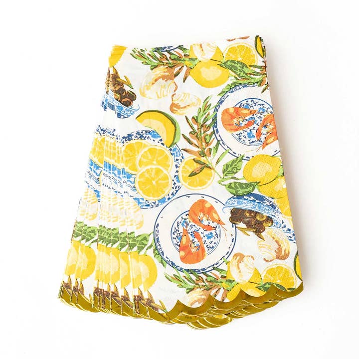 Lemon Santorini Paper Guest Towel Packs for wholesale by 8 Oak Lane