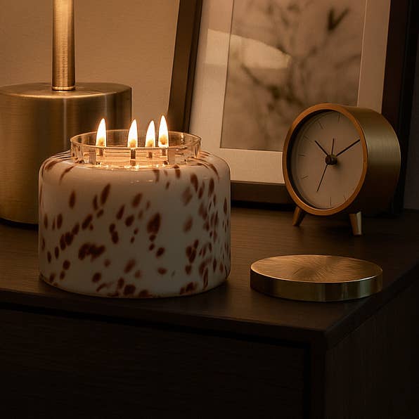 Glass Wax Cinnamon Speckle Lidded Candle - Brown, 180 Oz for wholesale by Sagebrook Home