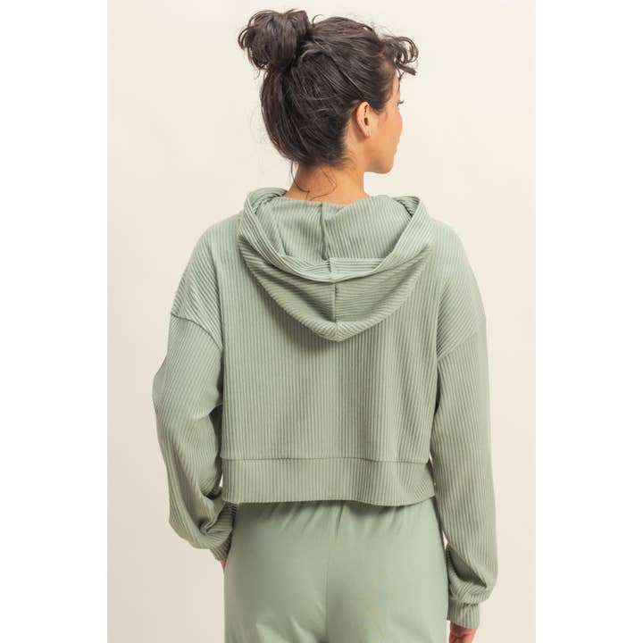 Double Zero - Wholesale Hoodie - Women's - Drop Shoulder Casual Cropped Ribbed Hoodie6