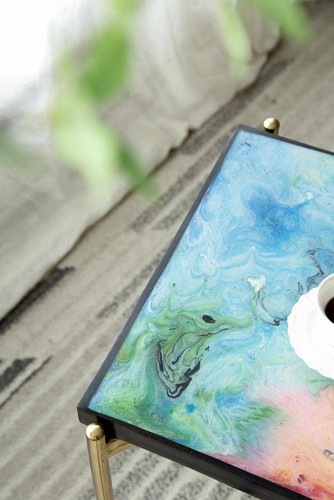 A&B Home Group Inc. - Wholesale Side Table - D15.5x26" Vibrant Aurora Resin Side Table - Gold/Multicolor1