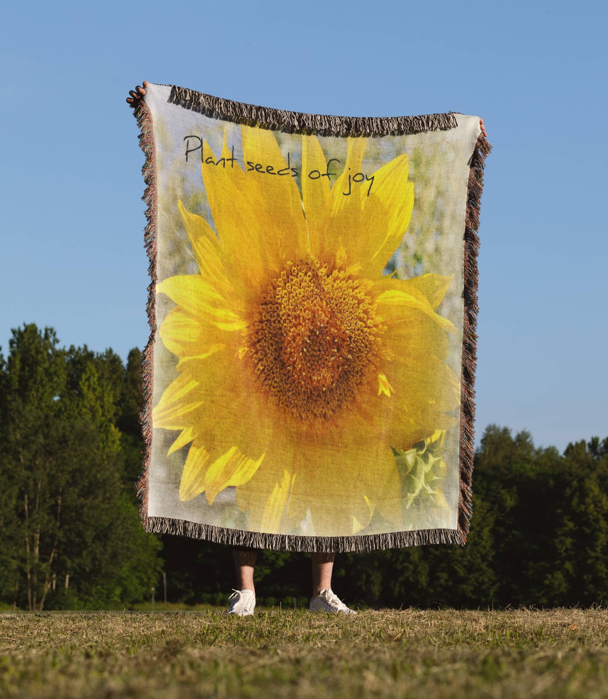 3dRose - Wholesale Throw blanket - 3dRose, Yellow Sunflower - Plant Seeds of Joy - Inspirational Floral, Blanket1