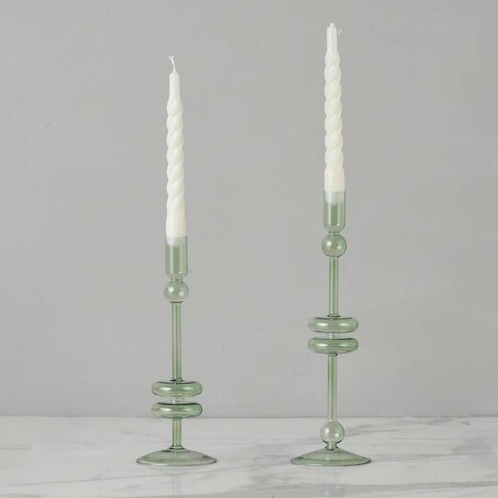 etúHOME - Wholesale Candle holder - Glass Candlestick Pair, Medium, Sage1