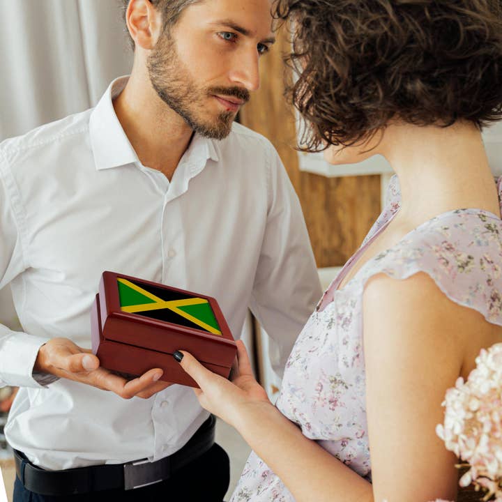 3dRose - Wholesale Jewellery box/organiser - 3dRose, Flag of Jamaica square - Caribbean Jamaican green black with yellow gold saltire cross - The Cross, Jewelry Box2