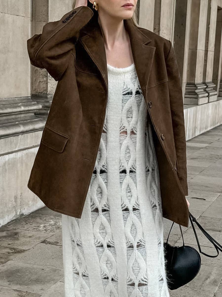 HIDDENBRAND - Wholesale Blazer - Women's - vintage oversized suede lapel blazer in brown23