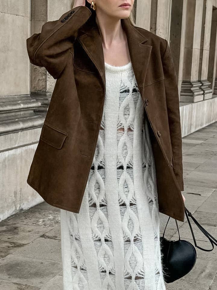 HIDDENBRAND - Wholesale Blazer - Women's - vintage oversized suede lapel blazer in brown23