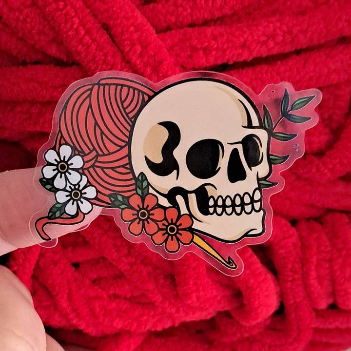 Crochet Til I Die Sticker | Goth Emo Fun Crochet Sticker for wholesale by The Pigeon's Nest
