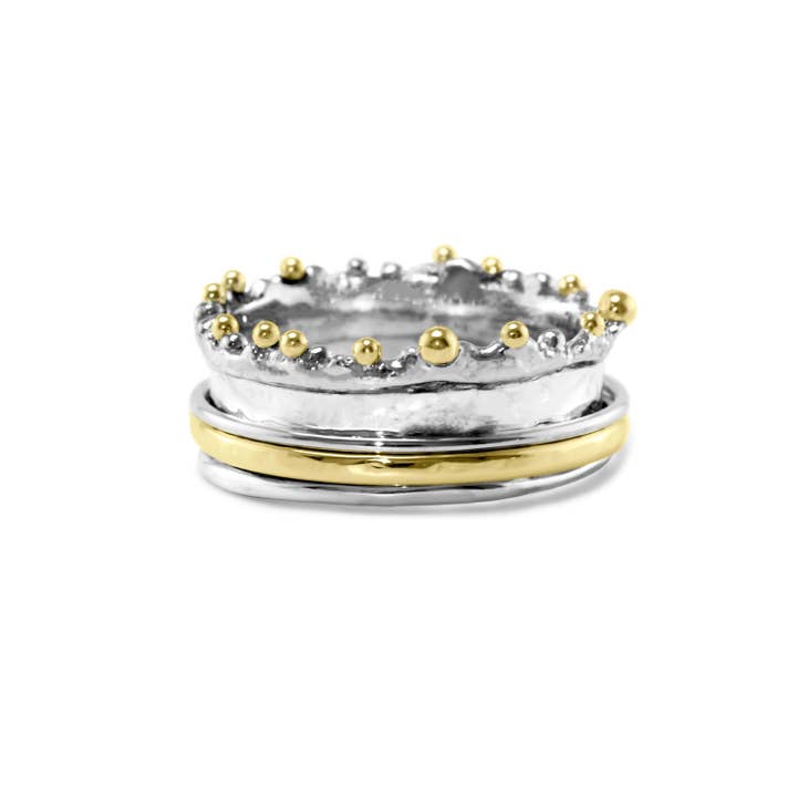 Banyan Jewellery - Wholesale Band/Stacked Ring - Handmade Crown Mixed Metal Spinning Ring6