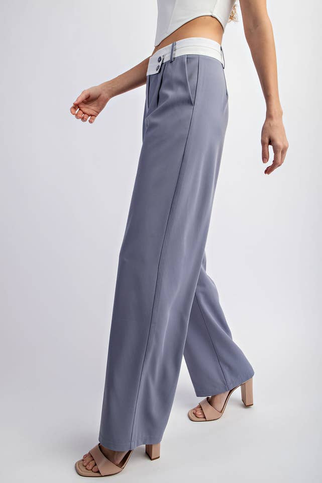 Blue Grey Cp4497 Tailored Pleated Woven Pants Waistband for wholesale on Faire