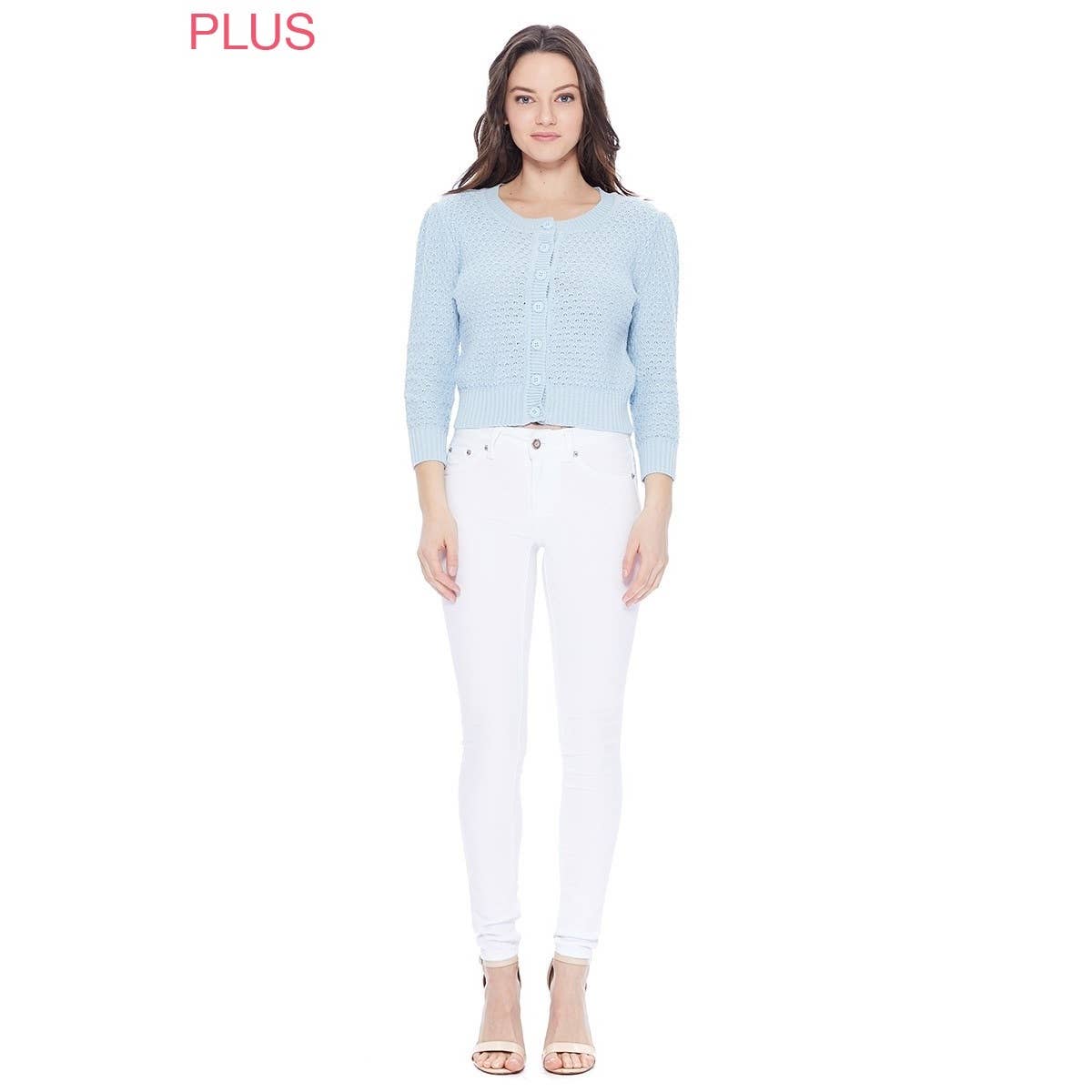 Mak - Vendita all'ingrosso Cardigan - Donna - Maglione cardigan plus size lavorato a maglia girocollo con maniche a 3/4 MK3514PL37