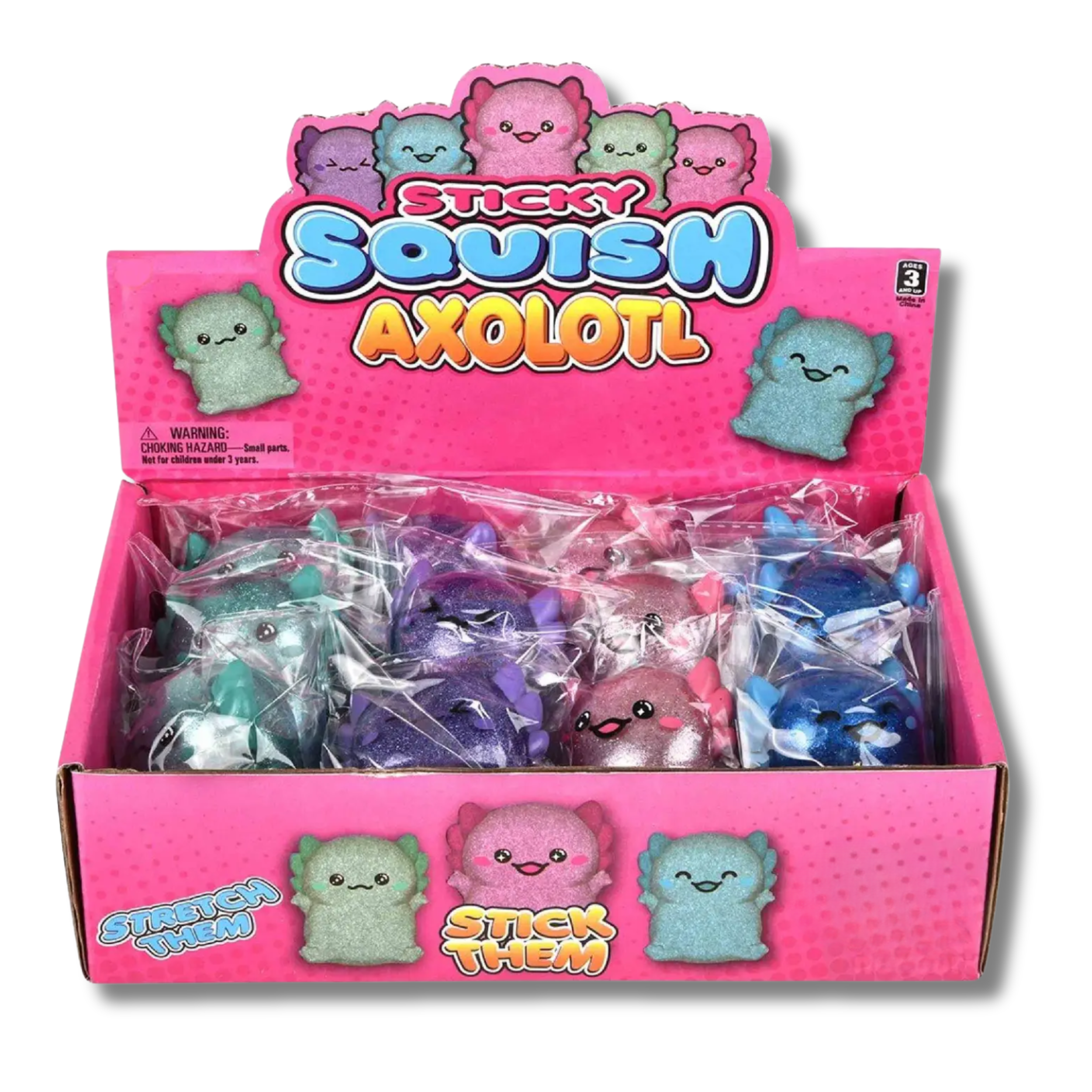 JSBlueRidge Toys - Wholesale Knijpbal - Kinderen en baby - Axolotl glitter squishy plakkerige fidget speelgoed voor kinderen - assorti4