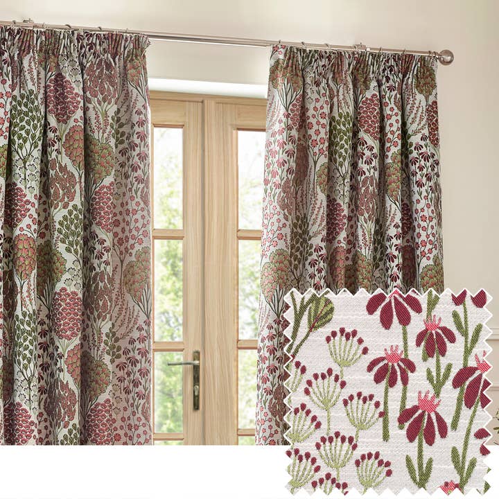 Ophelia Jacquard Plooigordijnen met bloemenprint en potlood, roodbruin voor wholesale door Riva Home