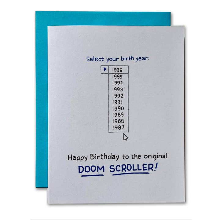 Ladyfingers Letterpress - Wholesale Birthday Card - Birthday Doom Scroller Risograph Birthday Card