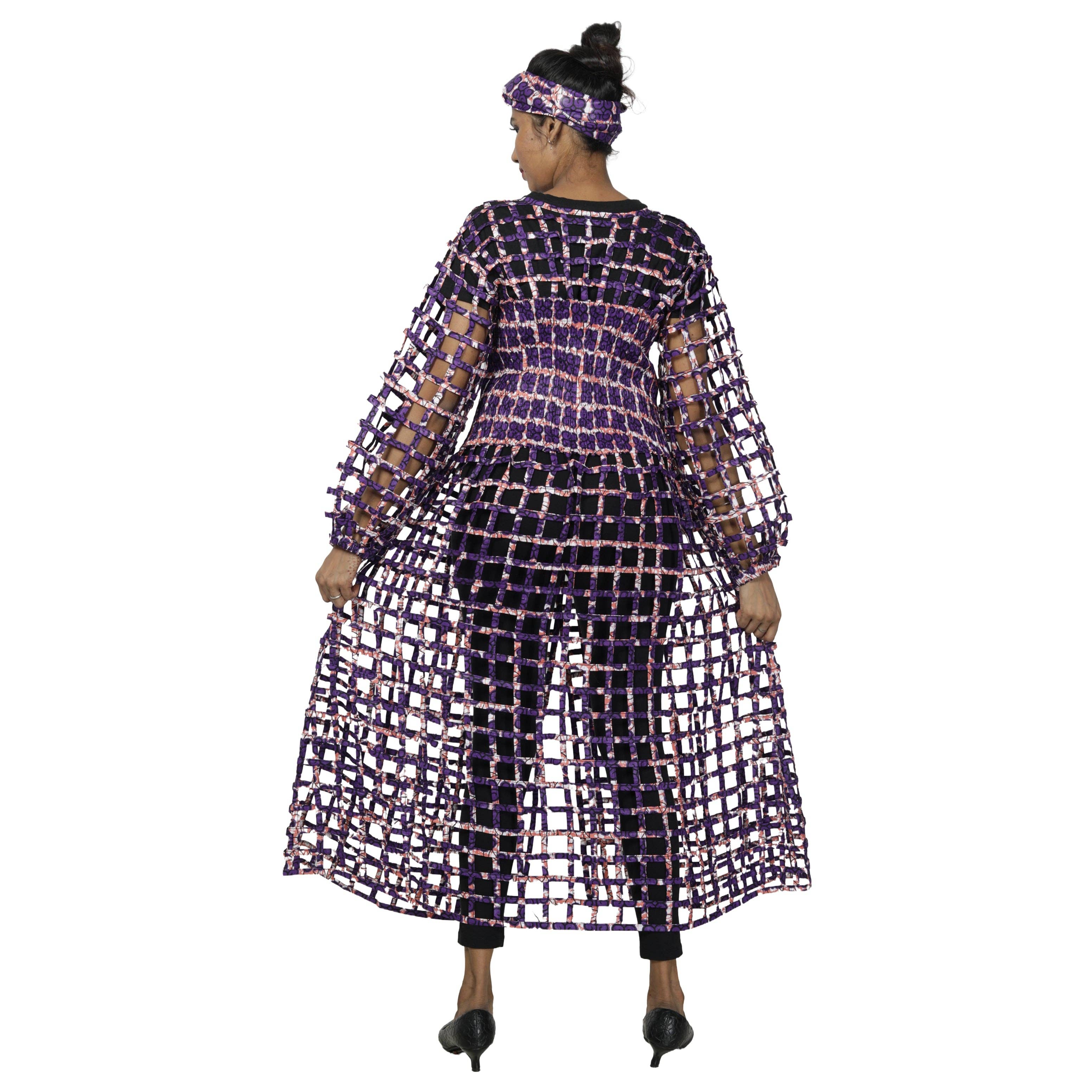 African Stars - Wholesale Dress - Women's - Women's Long Sleeve Smocked Bodice Cage Dress -- FI-ST1222