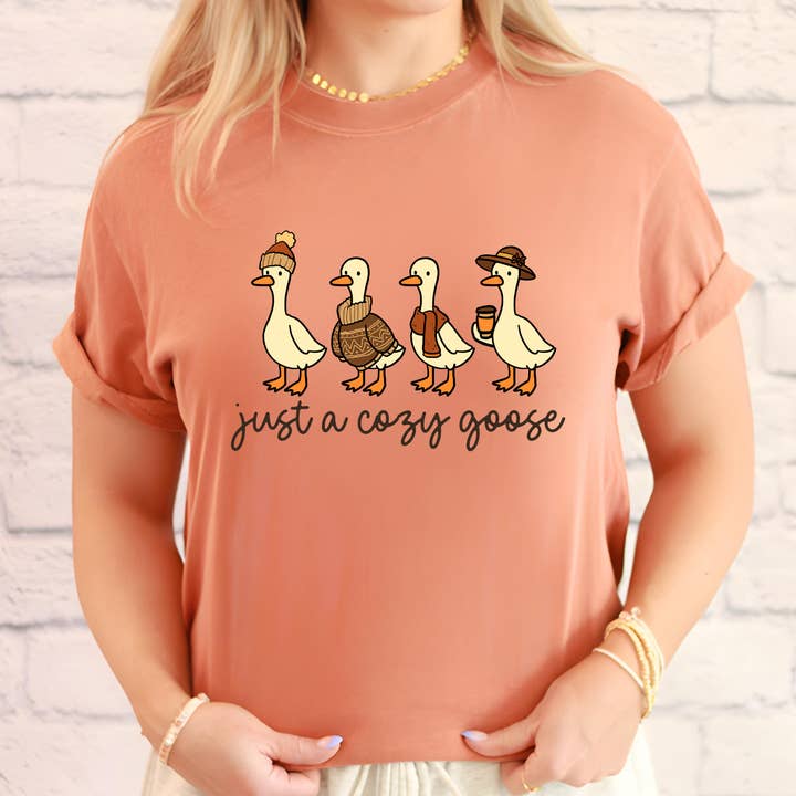 Just a Cozy Goose Graphic Tee for wholesale by Turquoise Junkie