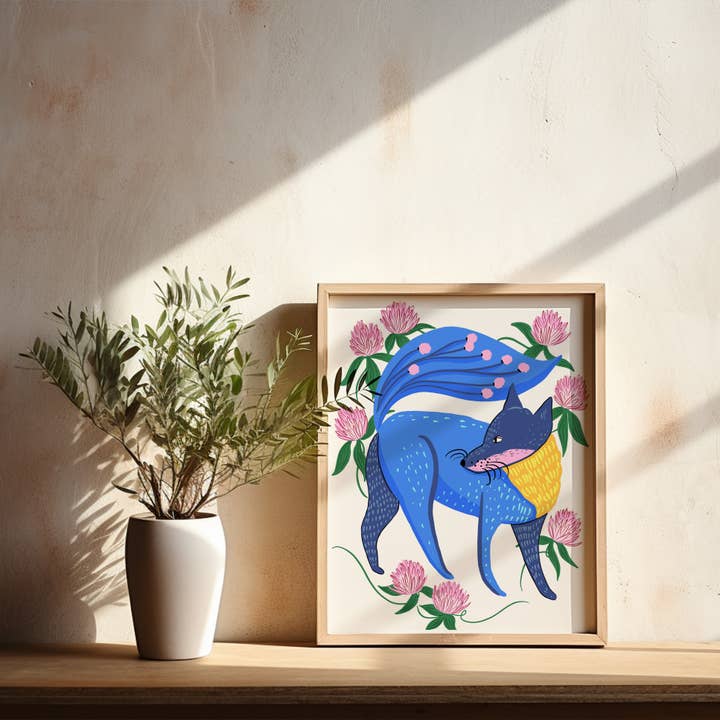 Tara Reed - Vendita all'ingrosso Stampa artistica - "Fox & Clover" - Stampa d'Arte Giclée 20 cm x 25 cm1