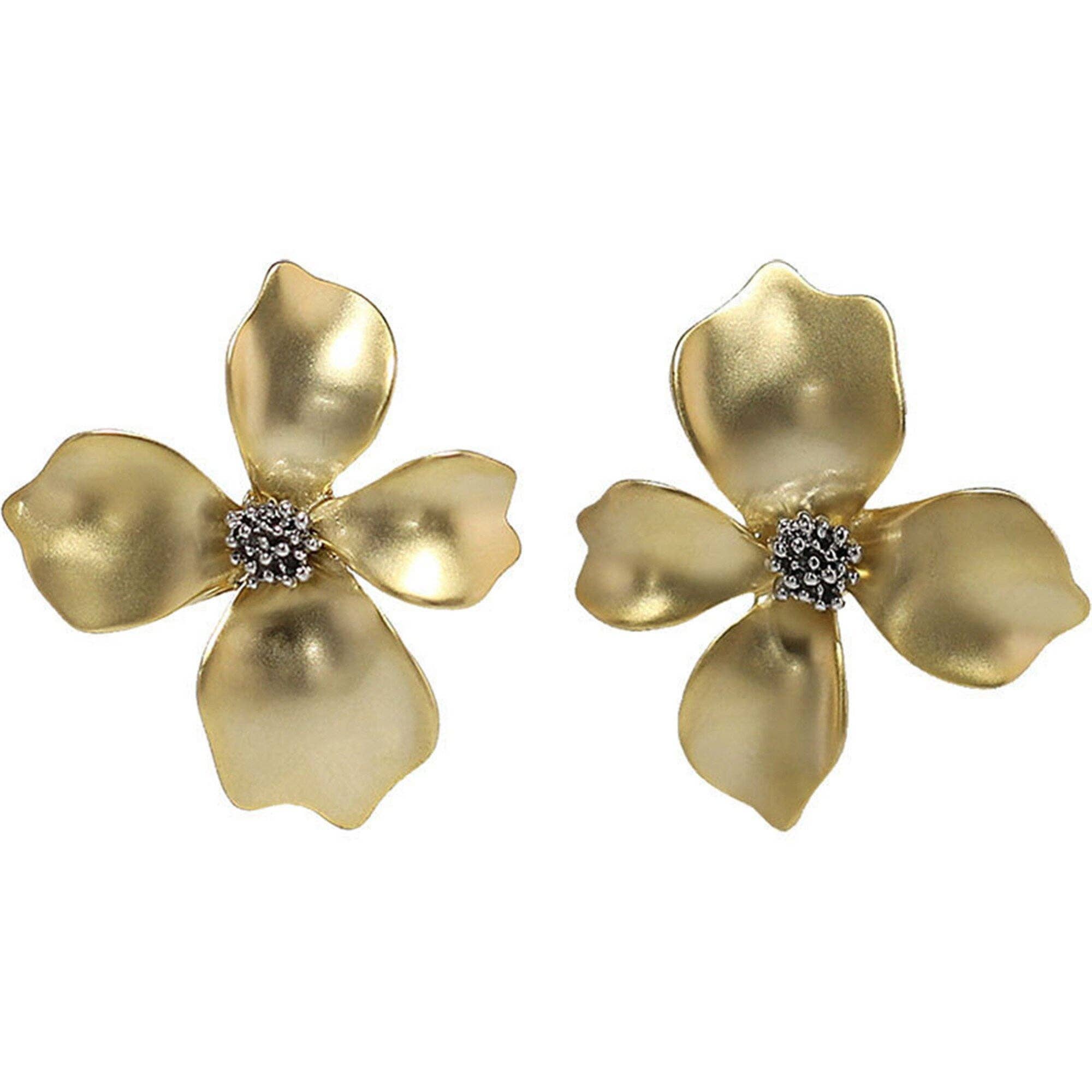Perimade & Co. LLC - Wholesale Stud/Post Earrings - Gold Flower Petal Silver Post Stud Earrings in Solid Copper4