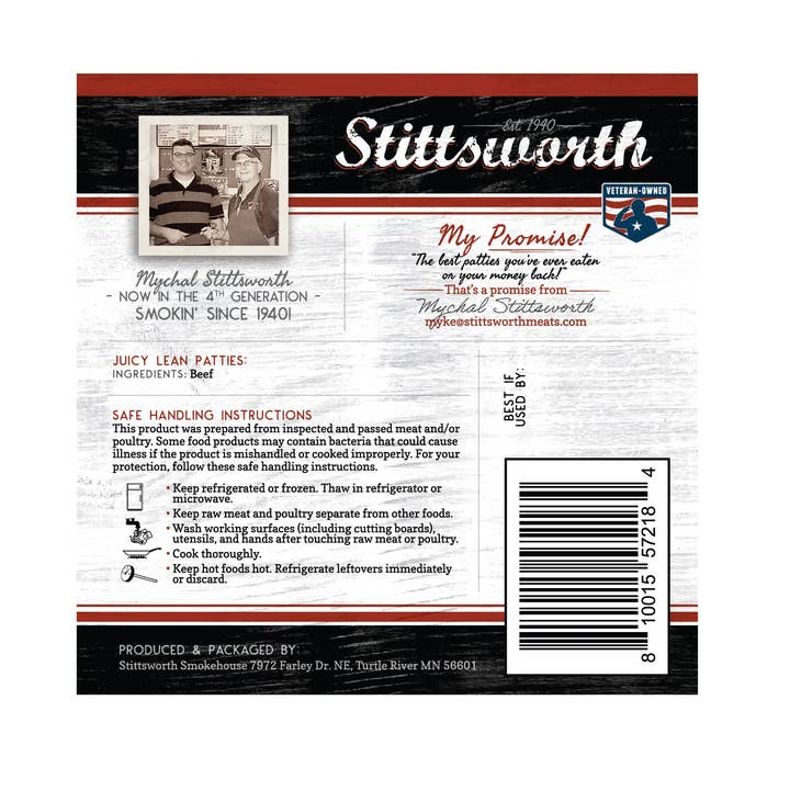 Stittsworth Meats - Venta al por mayor Carne de ternera - Hamburguesas de carne molida magra de 1/3 libra de Stittsworth Meats, (paquete de 2), cultivadas en Minnesota, molidas a partir de carne de músculo entero