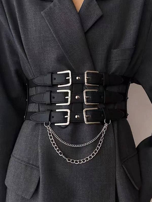 BLACK Belt Buckle Chains Split-Joint Waist Belts & Thigh Cuffs for wholesale on Faire0