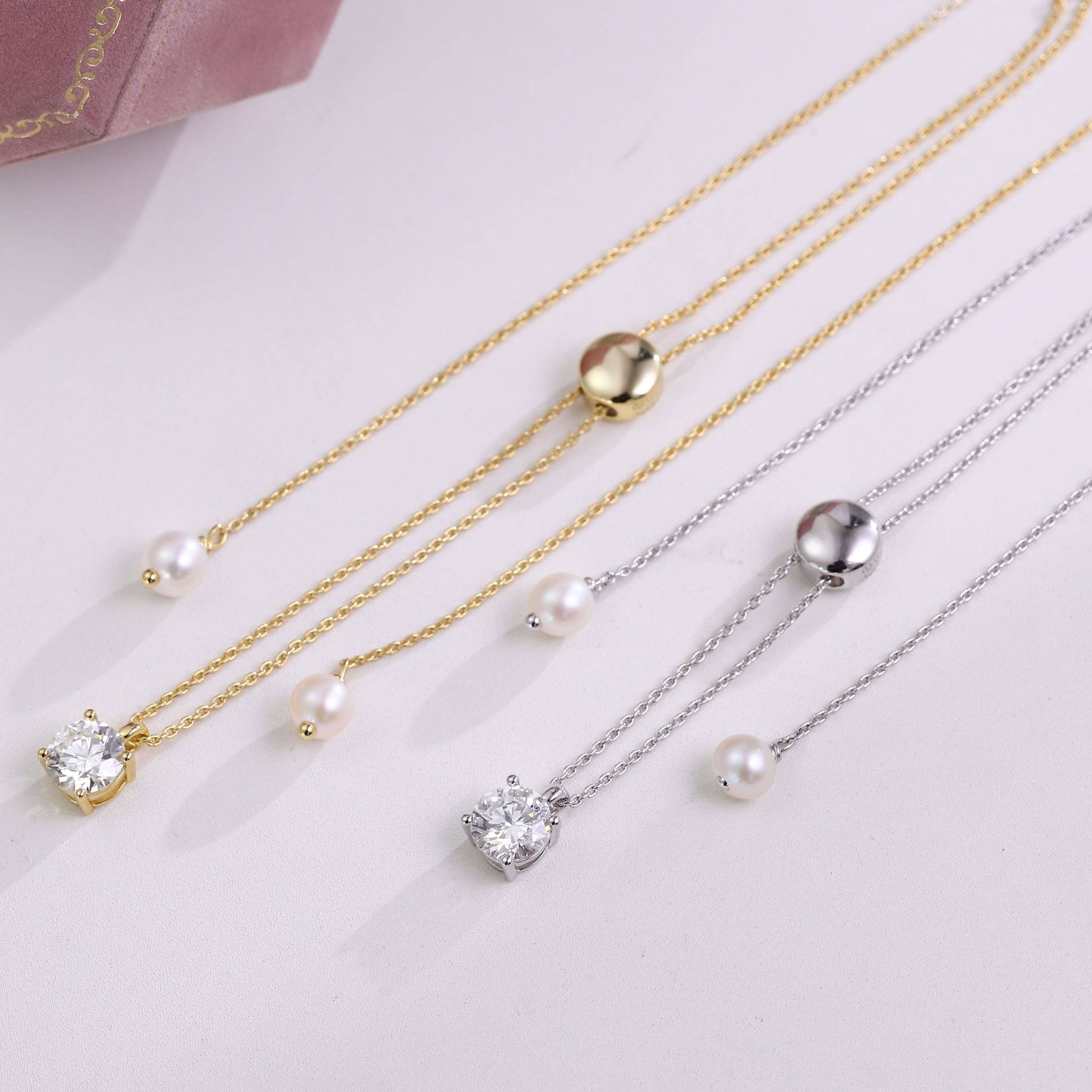 Ellison+Young - Wholesale Pendant/Charm Necklace - 1 Carat Solitaire Diamond Adjustable Necklace - White Gold Plated Sterling silver5