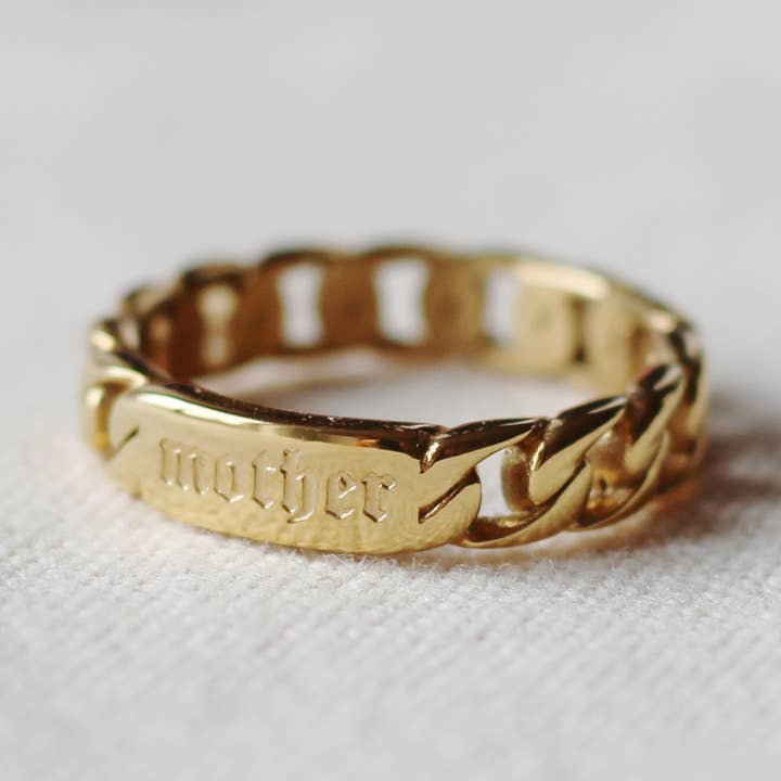 Mother Mama/Mom/Mum Chain Ring - 18K Gold Plated for wholesale by Cousins Collective