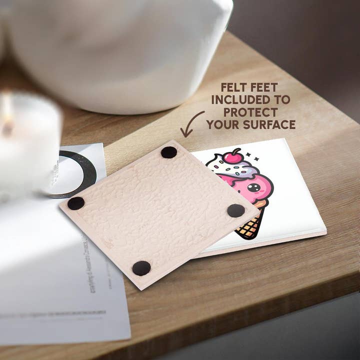 3dRose - Wholesale Coasters - 3dRose, Cute Kawaii Illustration Of A Strawberry Waffle Cone Ice Cream, Coaster3