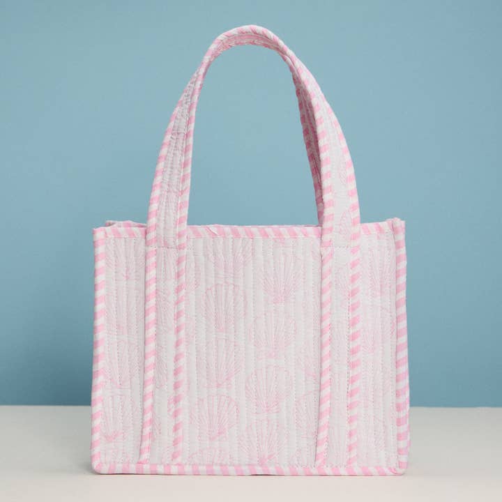 Roze Schelp Gewatteerde Mini Tote Tas – Lichtgewicht Bloemgestreepte Alledaagse Handtas voor wholesale door Frem