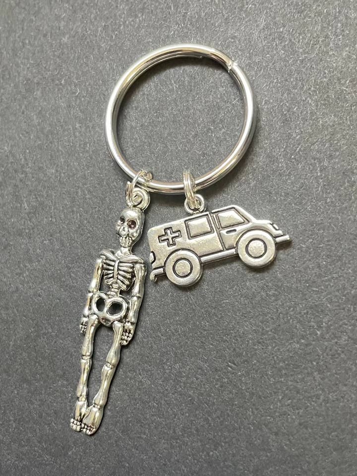 Ambulance Charm & Skeleton Key Chain, Paramedic, EMT for wholesale by Alisha Goes Crafty