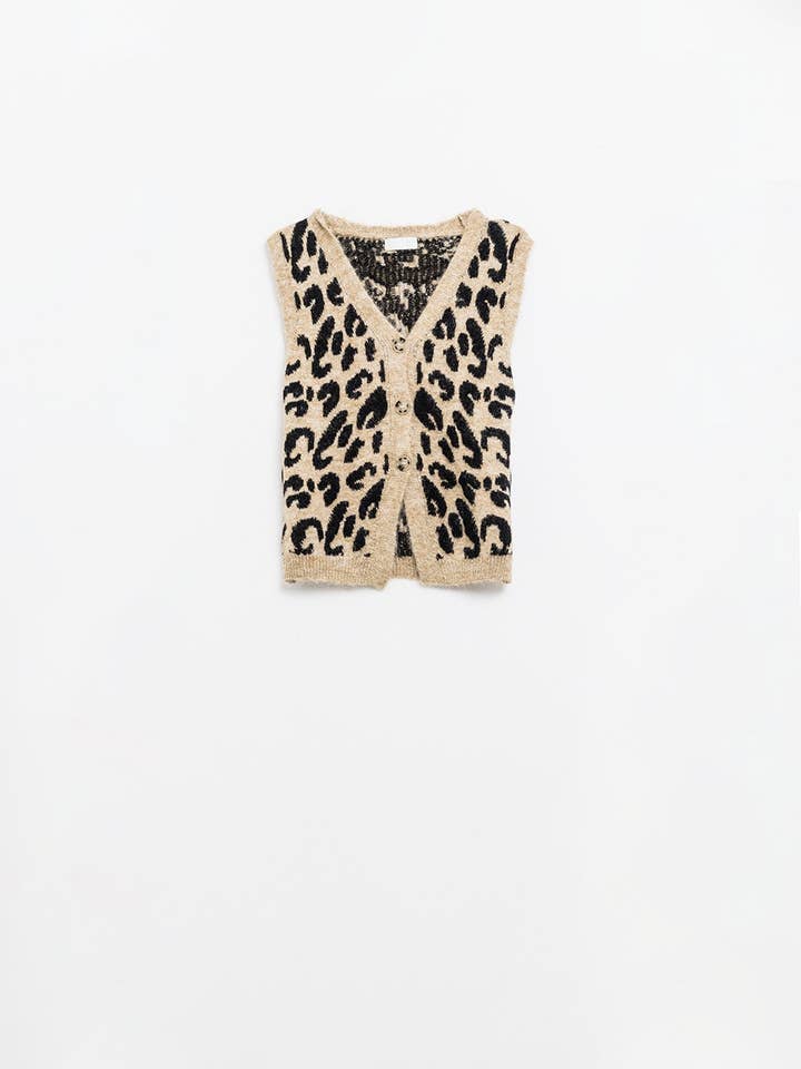 Marrone gilet in maglia con stampa leopardata in vendita all'ingrosso su Faire5