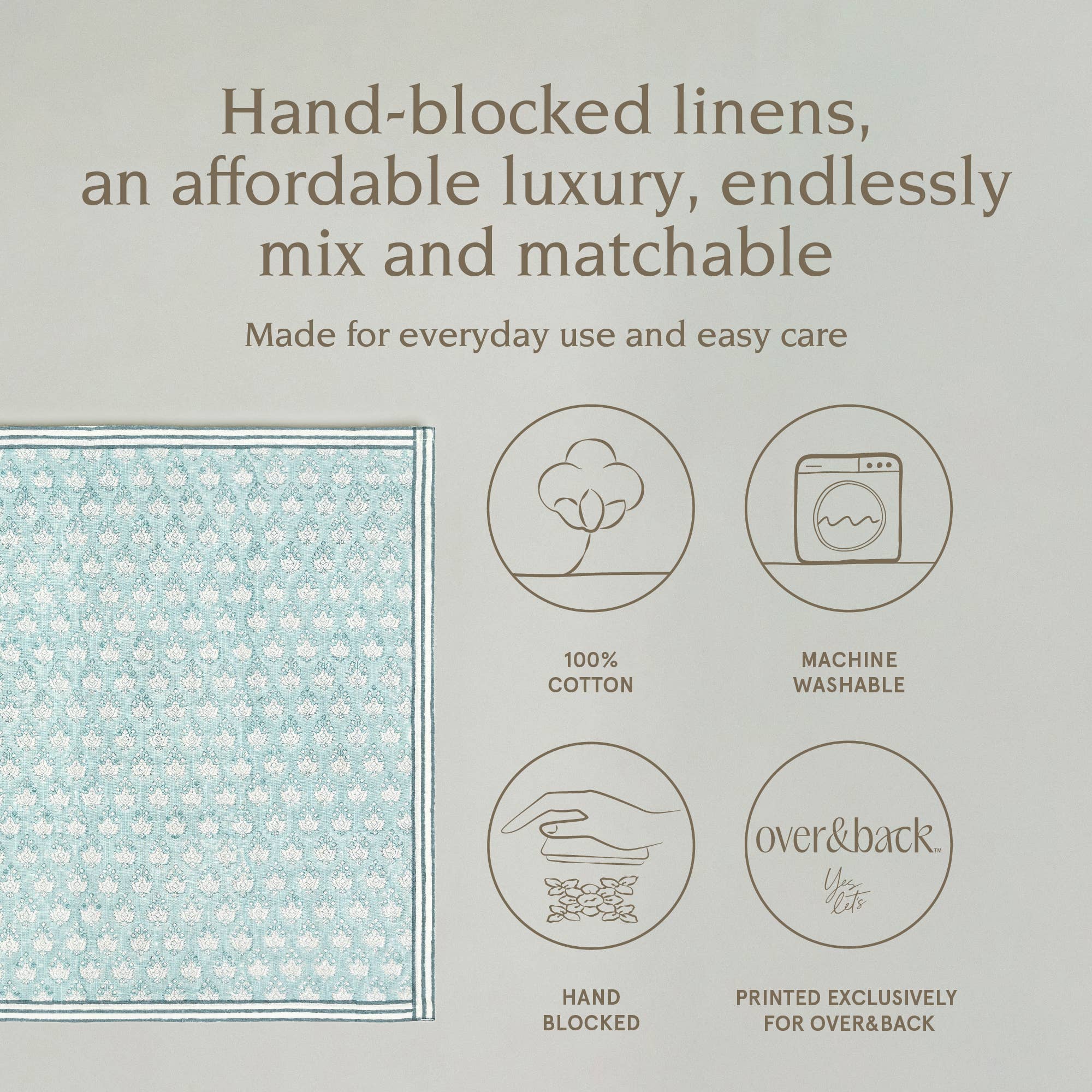 over&back - Wholesale Dinner & Cloth Napkin - Artisan Hand-Blocked Cloth Napkins – 100% Cotton – Set of 4 1