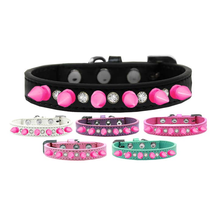 Mirage Pet Products – Großhandel Haustierhalsband – Hund – Halsband mit Kristallsteinen und hellrosa Stacheln