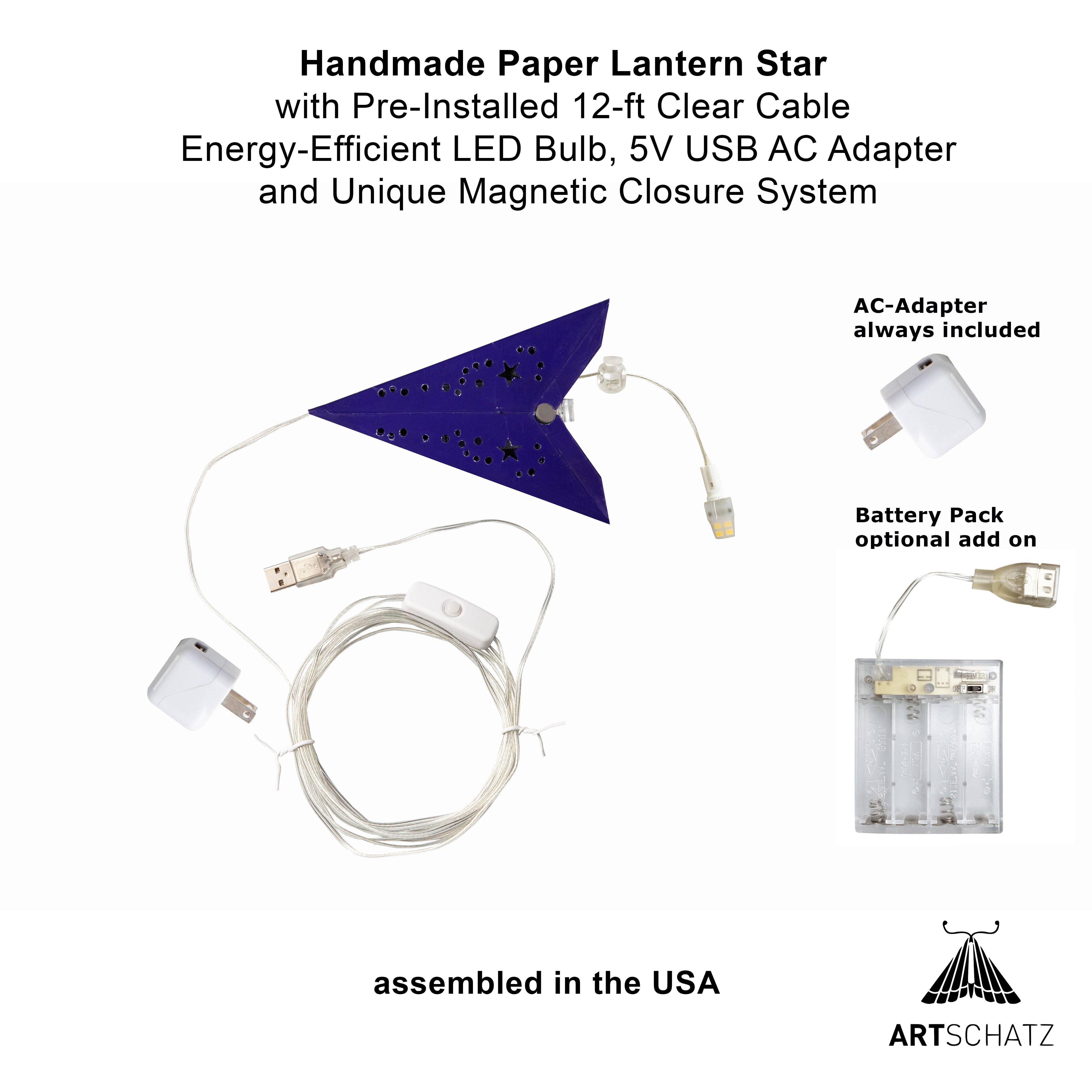 Artschatz LLC – Engroshandel Papirlampe – Twinkle Star 7 Punkt 9" Mørk Lilla - Papirstjernelys2