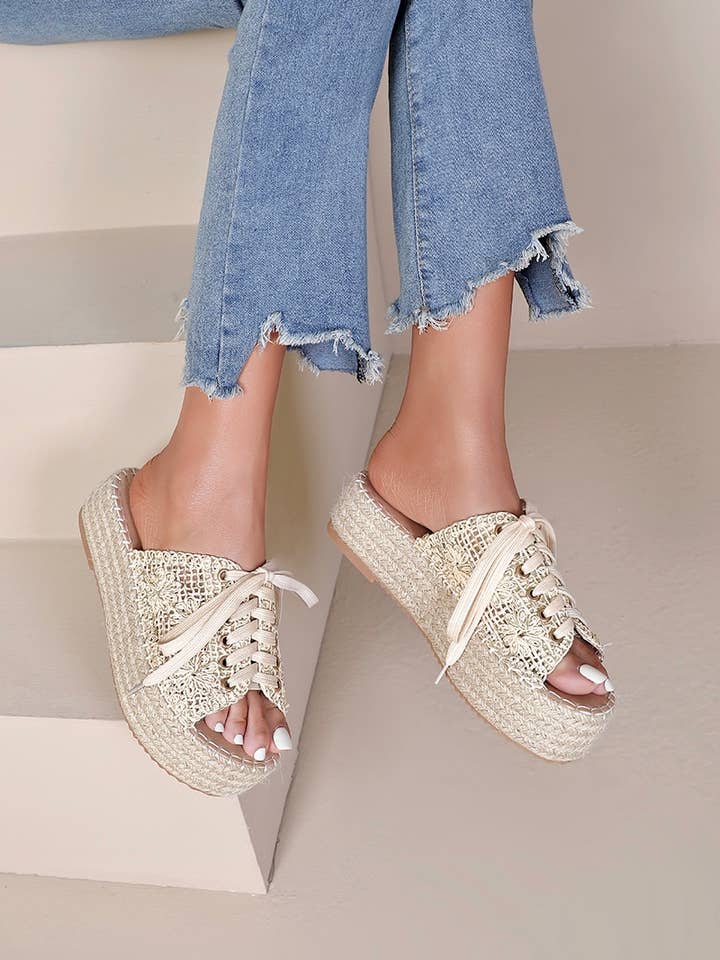 Joia Paris - Wholesale Sandals - Women's - Lace-up woven platform espadrille sandals H8-8862