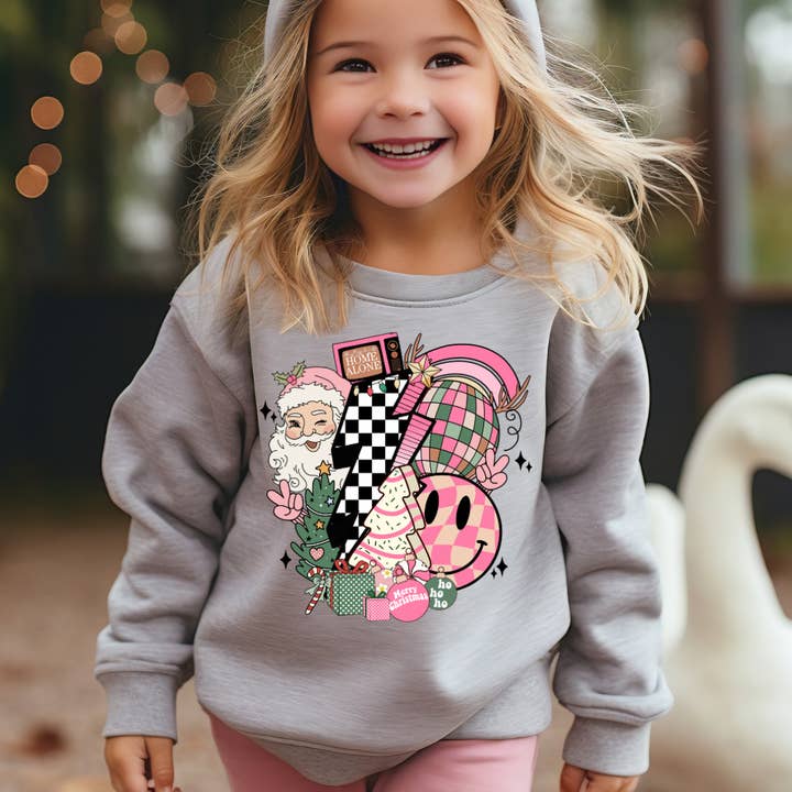 The Countryside Cottage - Wholesale Sweatshirt - Kids - Youth Retro Santa Christmas Sweatshirt - Toddler and Youth