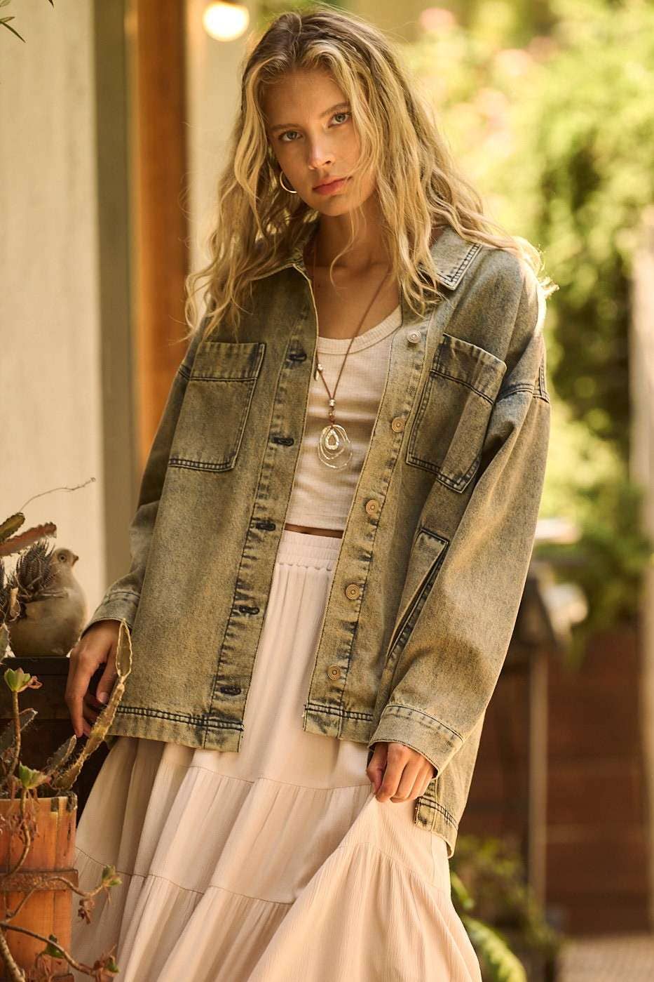 WASHED DENIM OVERSIZED BOXY FIT SHIRT JACKET for wholesale on Faire1