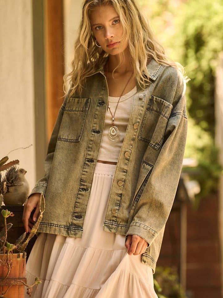 WASHED DENIM OVERSIZED BOXY FIT SHIRT JACKET for wholesale on Faire1