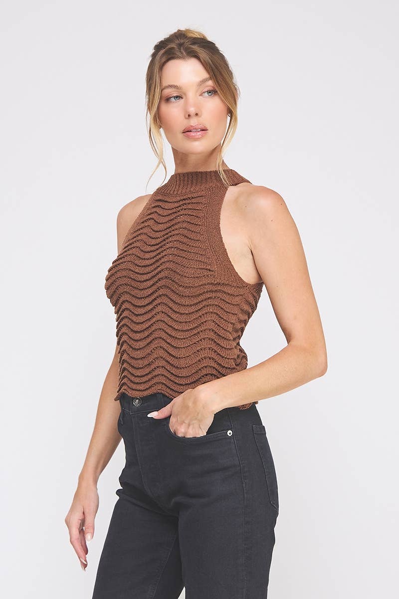Allie Rose - Wholesale Tank Top - Women's - Wavy and scallop patterned knit halter tank5