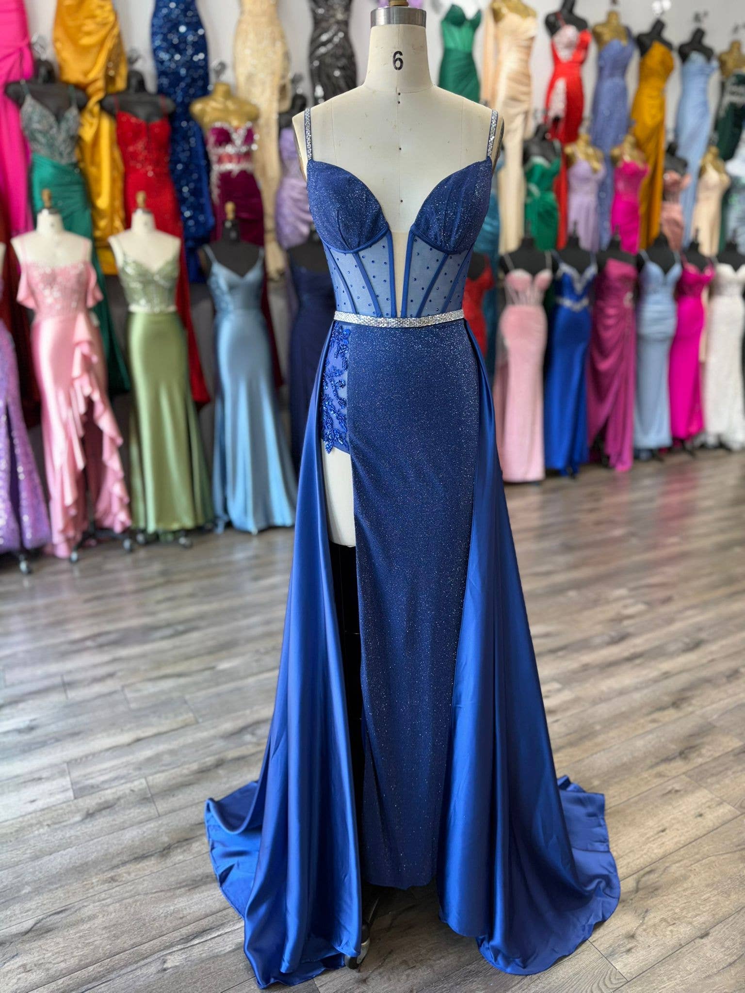 La Veneto - Wholesale Dress - Women's - Spaghetti Strap sweetheart neckline, sheer bodice, scattered11