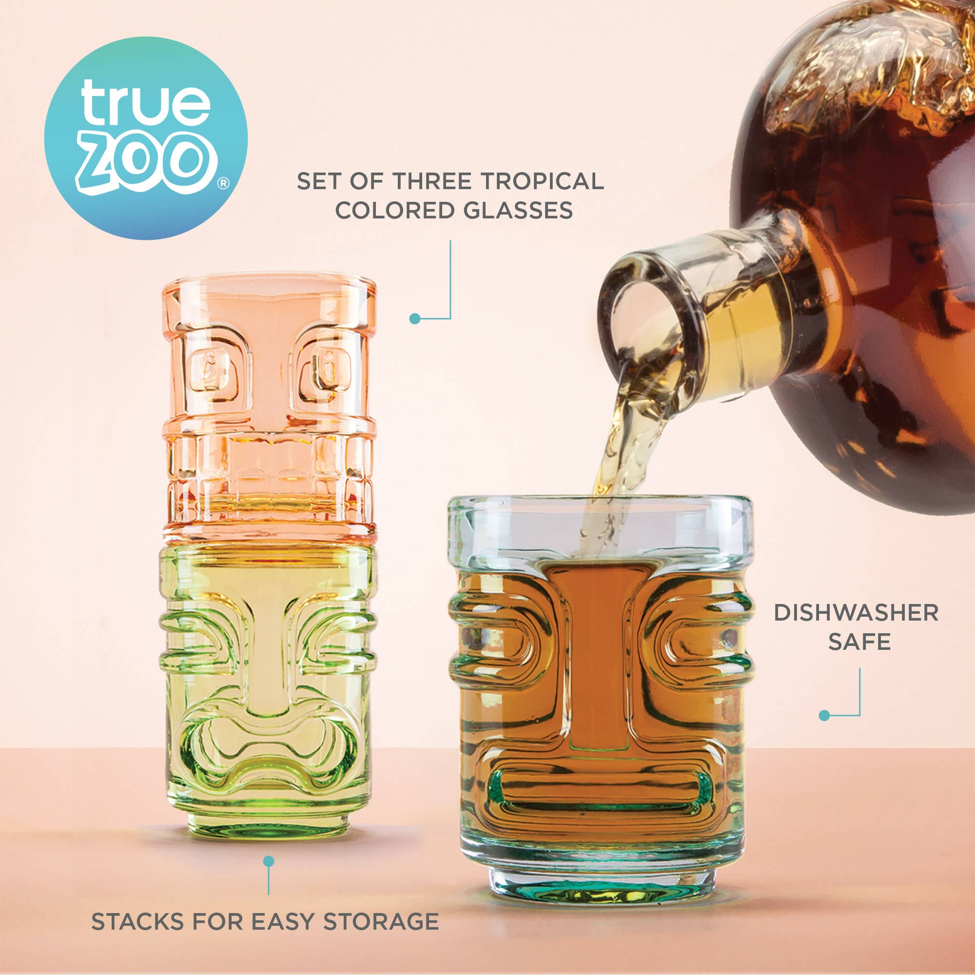 TRUE - Wholesale Shot Glass - TrueZoo Tiki Trio Shot Glasses in Assorted Colors Set of 34