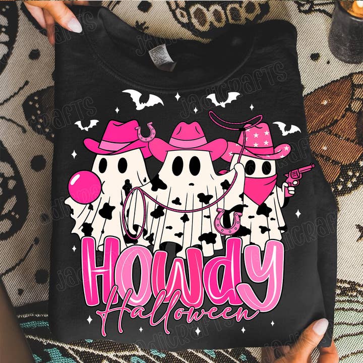 Pink Cowboy Howdy Halloween Ghost Shirt, Western Sweatshirt for wholesale by NVC Ecommerce LLC
