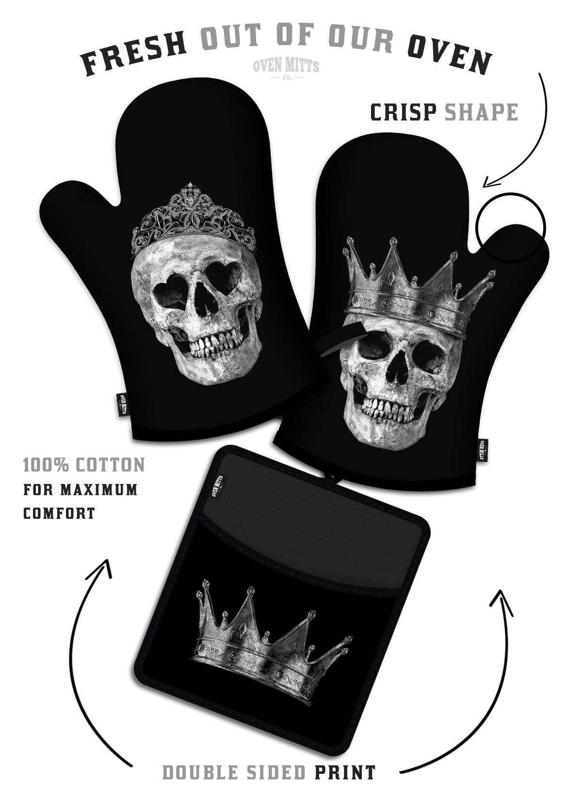 Zapps Clothing - Wholesale Oven Mitt/Pot Holder - King & Queen Black Skull Oven Mitts And Potholder Set5