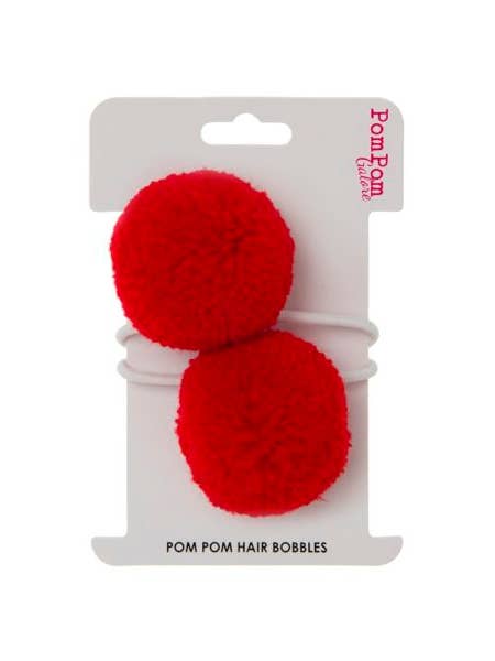 Pom Pom Hair Ties Red set of 2 for wholesale by PomPom Galore