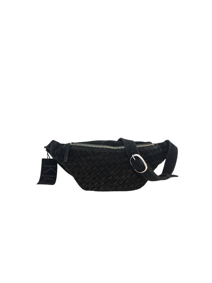 KJC Haydn Woven Suede Crossbody Bag In Noir for wholesale by KJC Collection