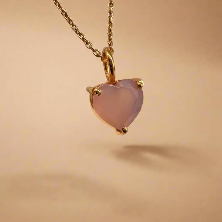 Gold Lunar - Wholesale Pendant/Charm Necklace - October Birthstone Chain Necklace Pink Chalcedony Gemstone