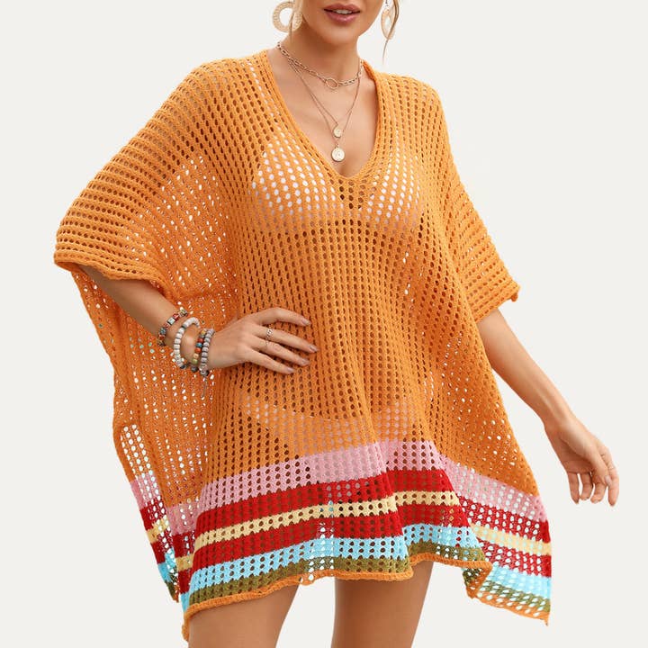 The Moment Collection – wholesale Strandkläder – Dam – Seaside Resort Regnbåge Mångfärgad Virkad Simma Cover-Up11