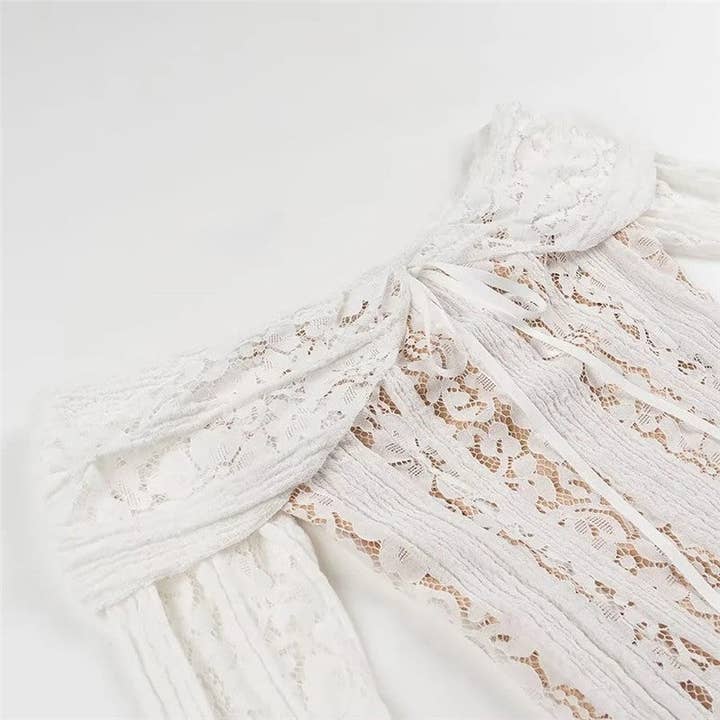 WHITE Off-Shoulder Lace Maxi Dress for wholesale on Faire6