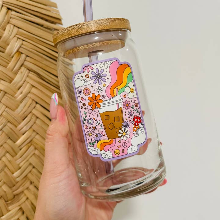 Iced Coffee Retro Glass | Iced Coffee Glass | GLASS ONLY for wholesale by KuriArt Designs