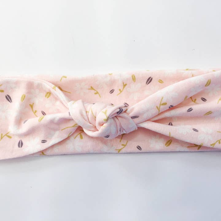 Dainty Pink Floral Top Knot Headband for wholesale by Macie & Me