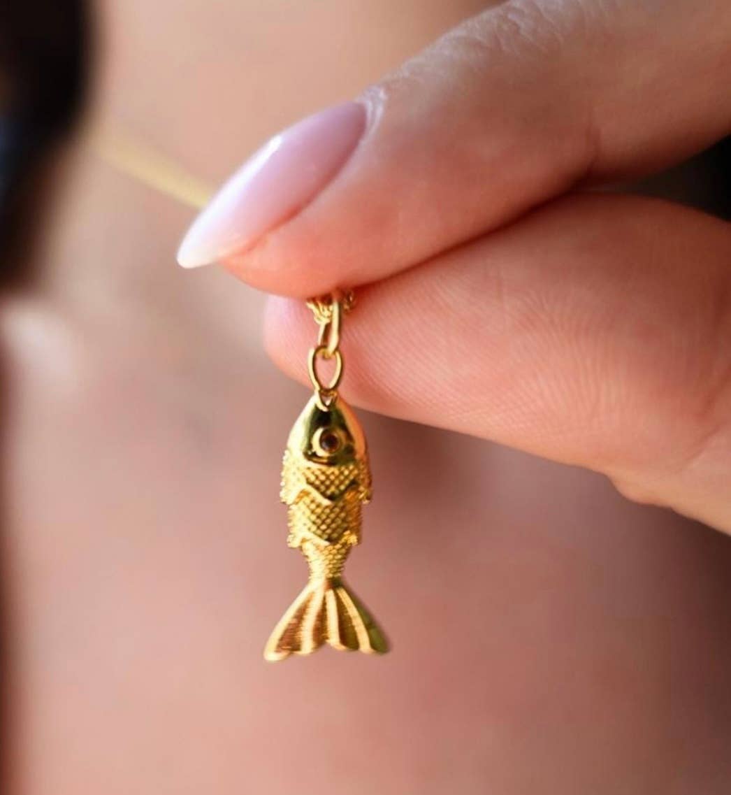 HoopLa - Wholesale Pendant/Charm Necklace - Lure- 14K Gold Steel Articulated Portuguese Fish Necklace 12