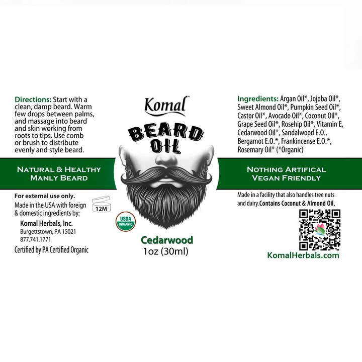 Komal Herbals, Inc - Wholesale Beard Styling Product - Wholesale - Organic Beard Oil, 1oz 3